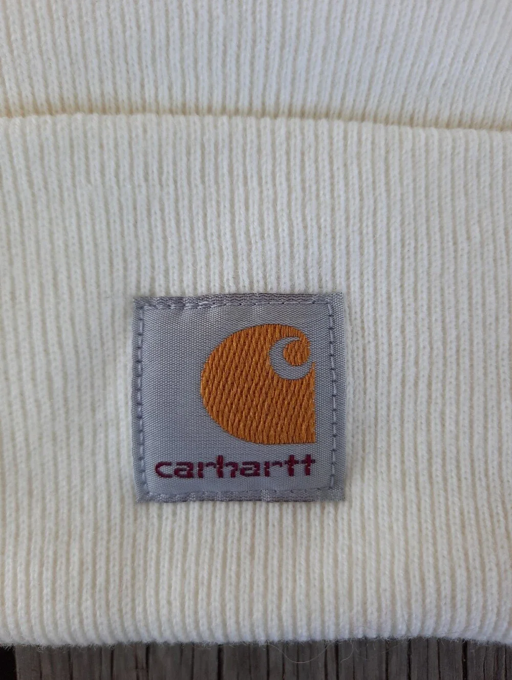 Carhartt Acrylic Ribbed Cuff Logo Patch Beanie Marshmellow AH8990 Unisex Youth